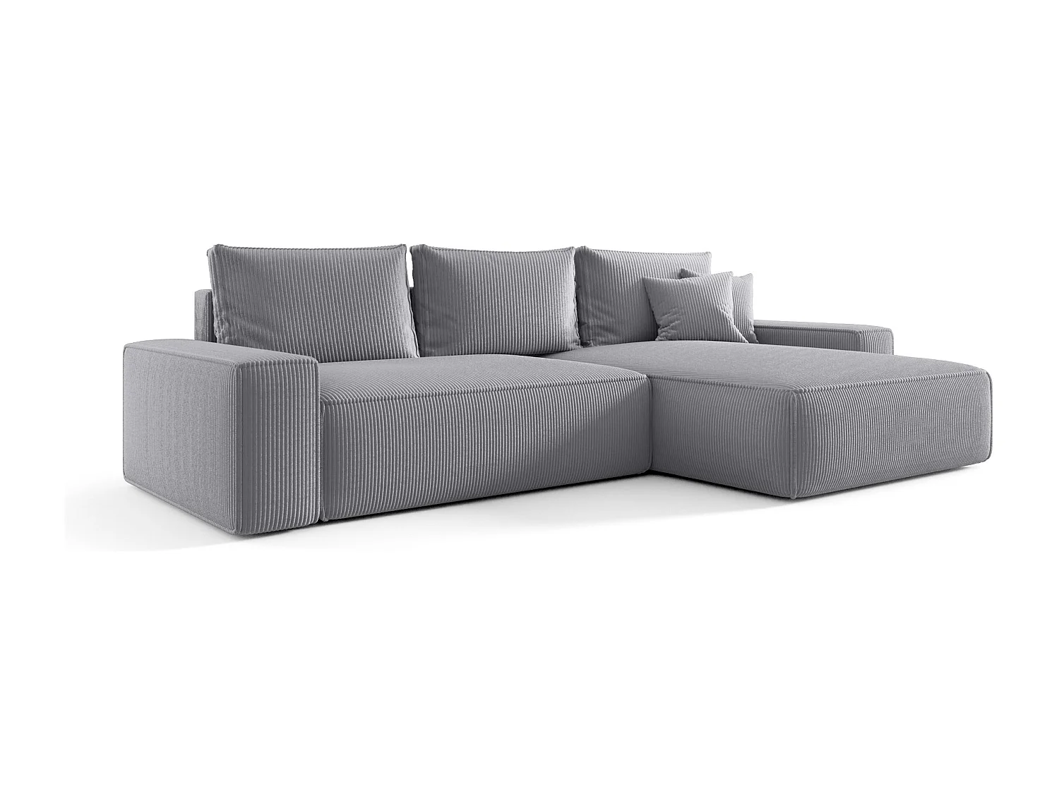 Canapé d'angle CALIFORNIA droit gris velours côtelé Poso 55 - fonction couchage, coffre à literie