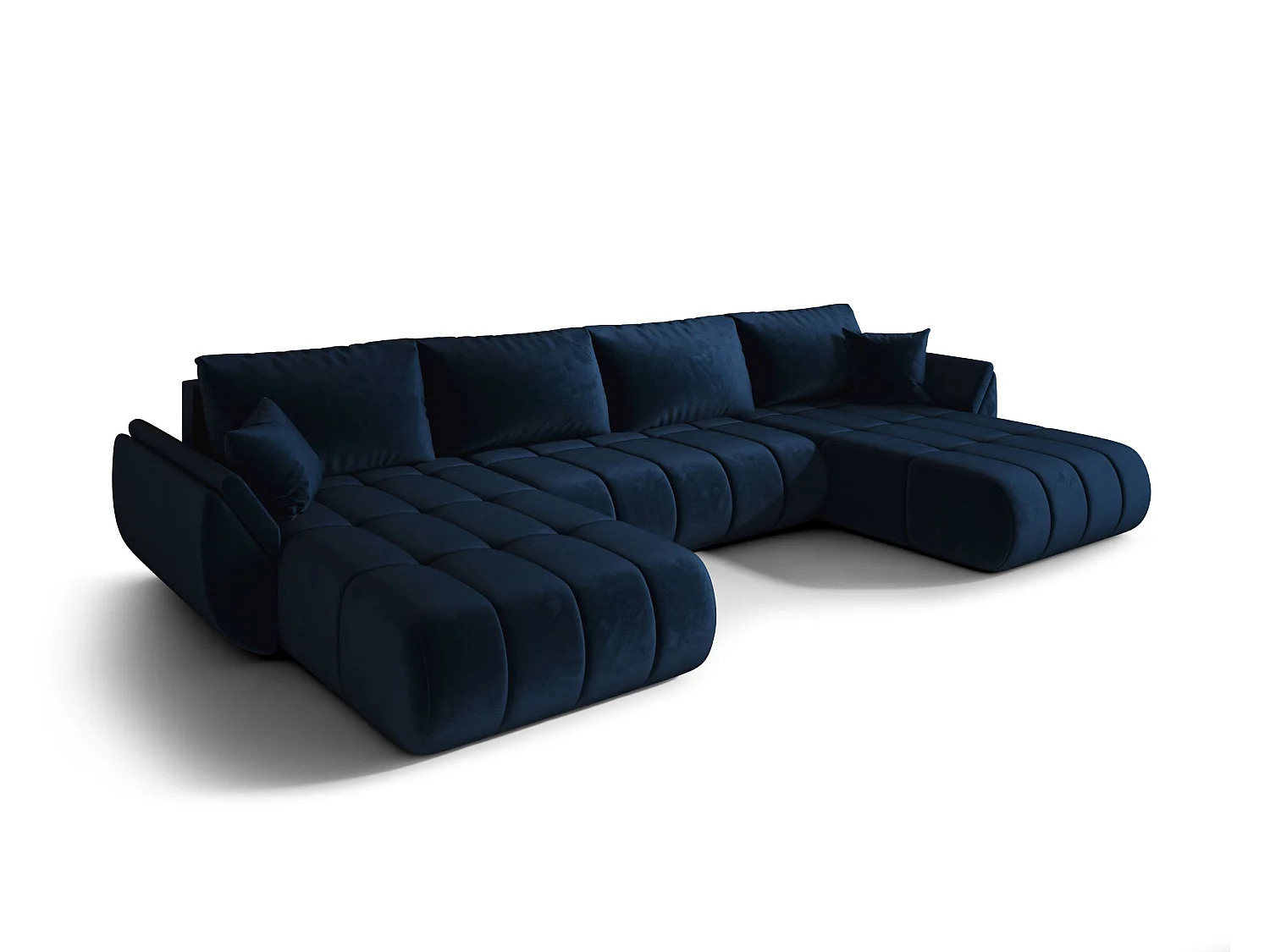 Canapé d'angle SYDNEY PREMIUM en U bleu foncé velours Monolith 77 - fonction couchage, coffre à literie