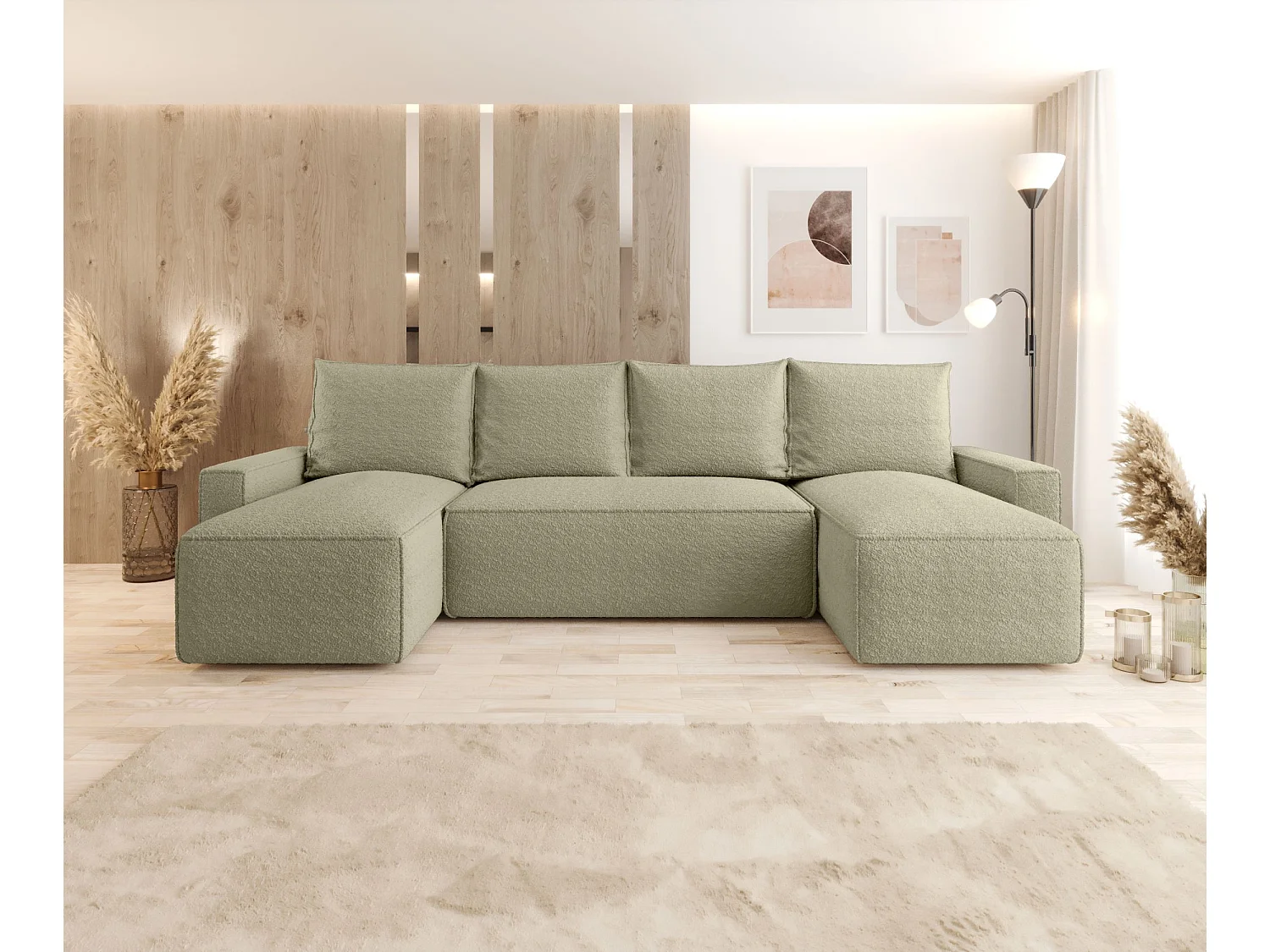 Canapé d'angle HAVANA en U beige foncé Bukle Quelle 6 - fonction couchage, coffre à literie