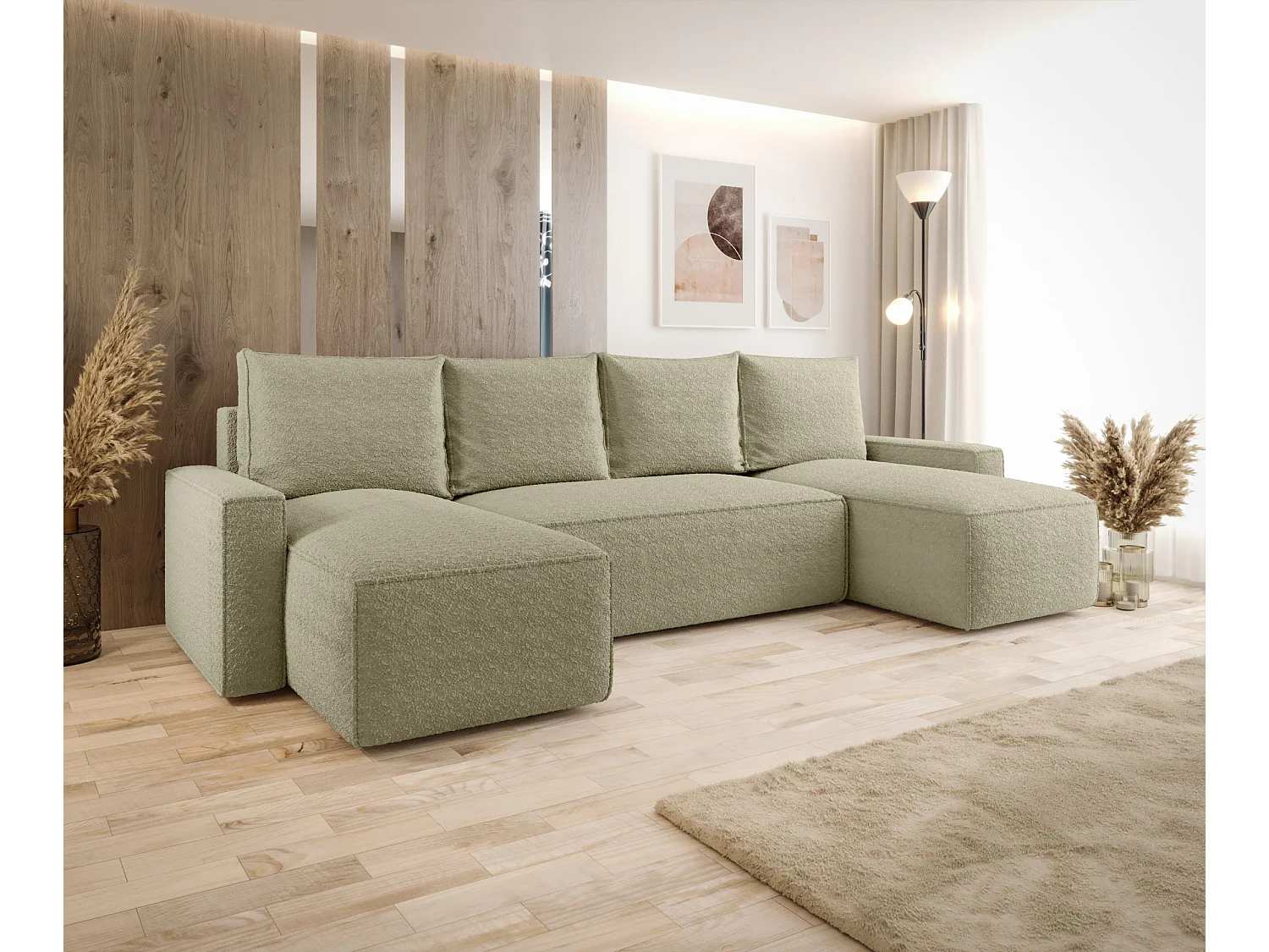 Canapé d'angle HAVANA en U beige foncé Bukle Quelle 6 - fonction couchage, coffre à literie
