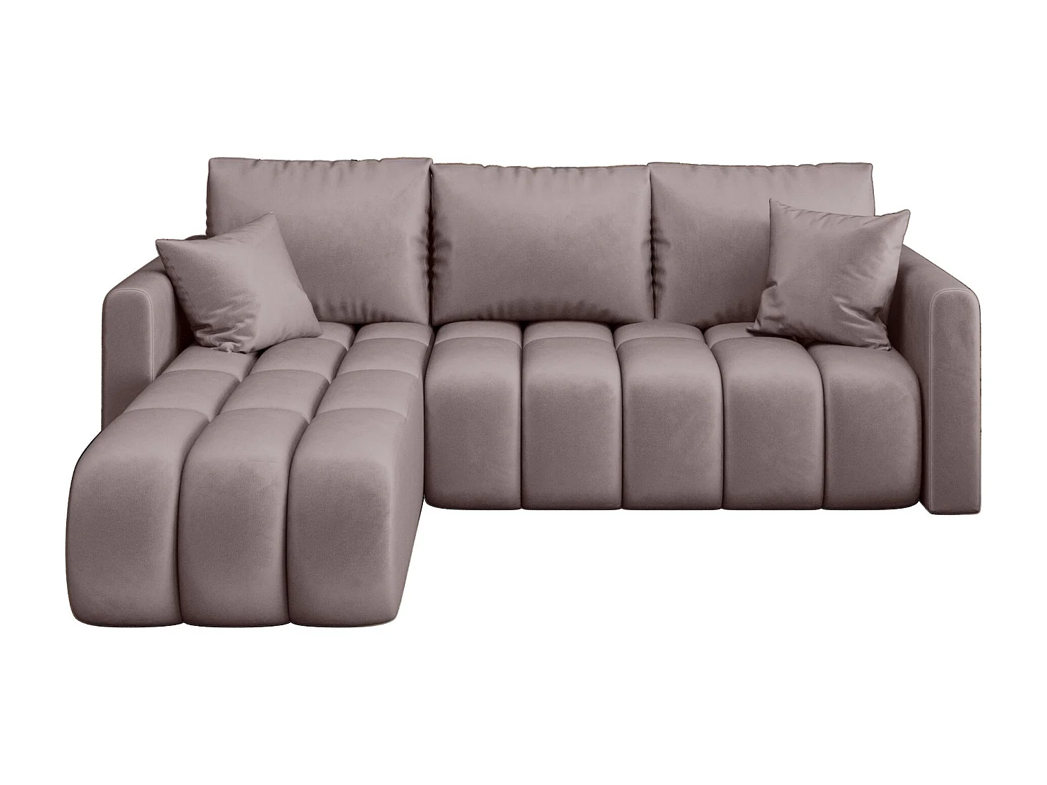 Canapé d'angle GARDA gauche rose foncé velours Monolith 62 - fonction couchage, coffre à literie