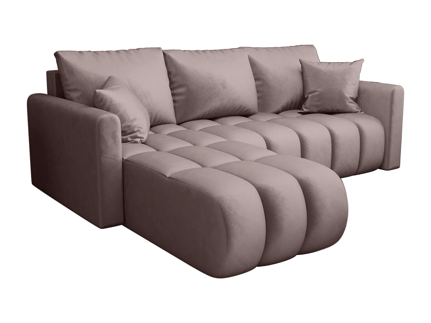 Canapé d'angle GARDA gauche rose foncé velours Monolith 62 - fonction couchage, coffre à literie