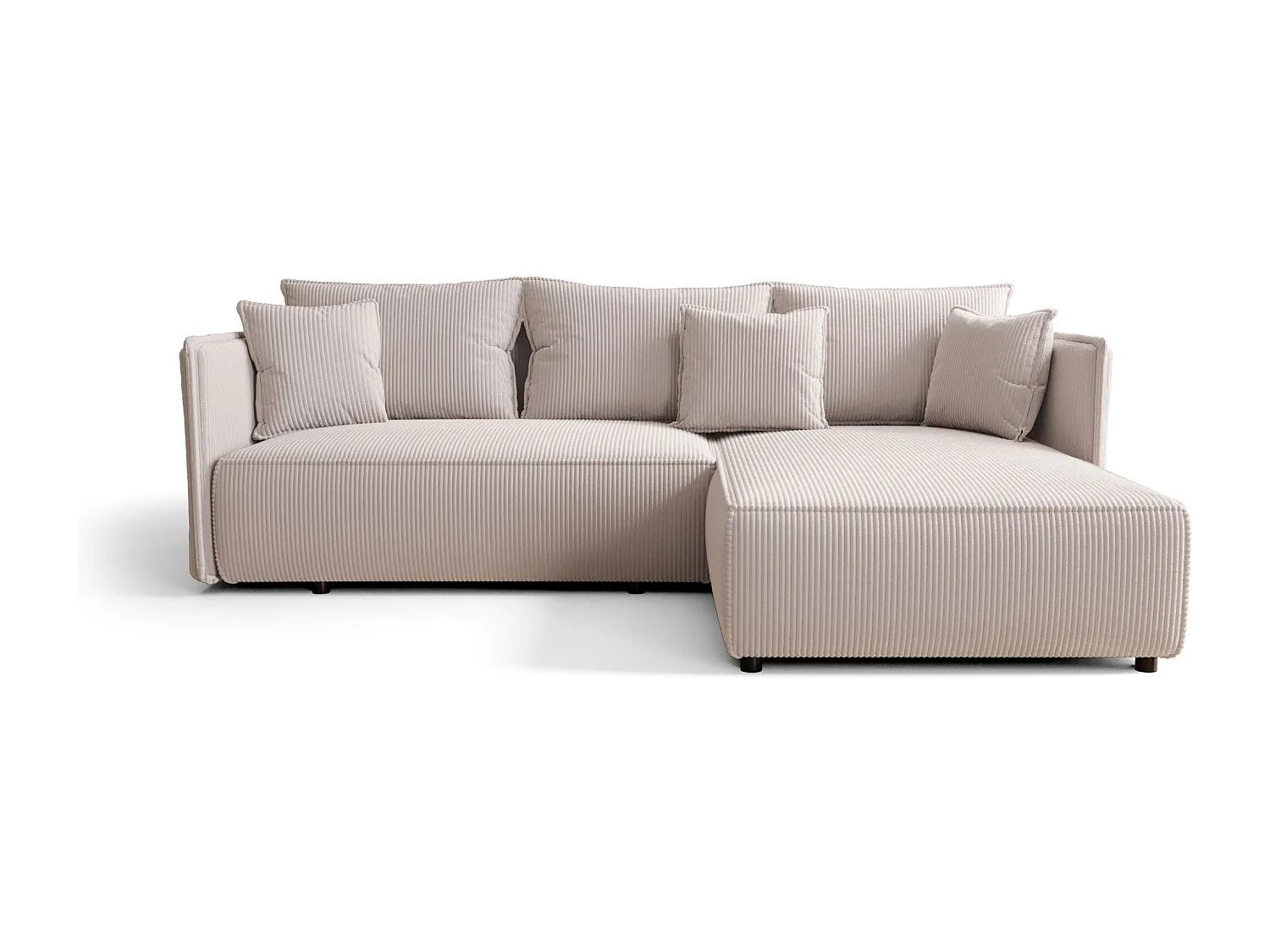Canapé d'angle MILANO droit blanc velours côtelé Poso 100 - fonction couchage, coffre à literie