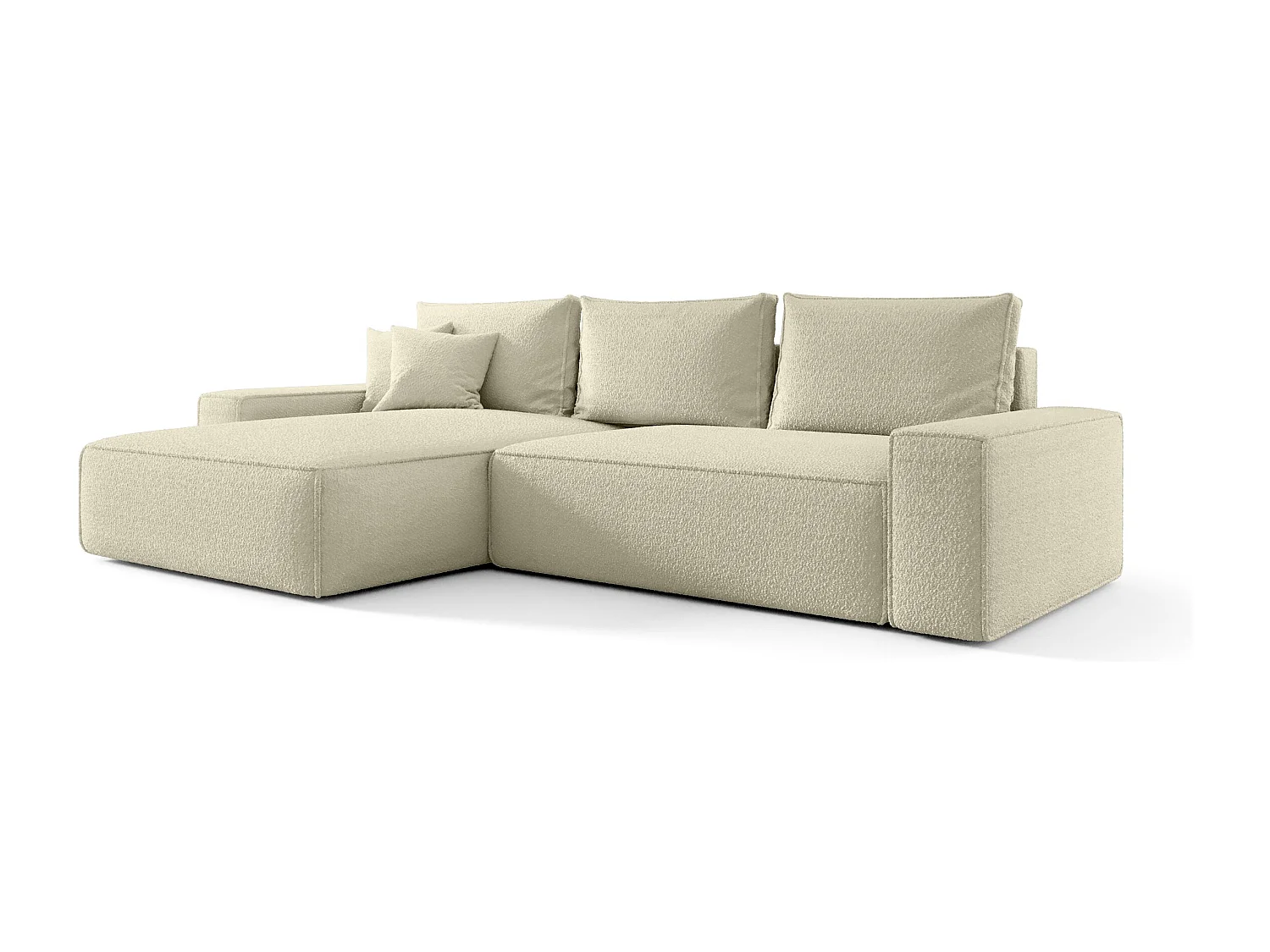 Canapé d'angle CALIFORNIA gauche Jasny Bezowy Bukle Quelle 2 - fonction couchage, coffre à literie