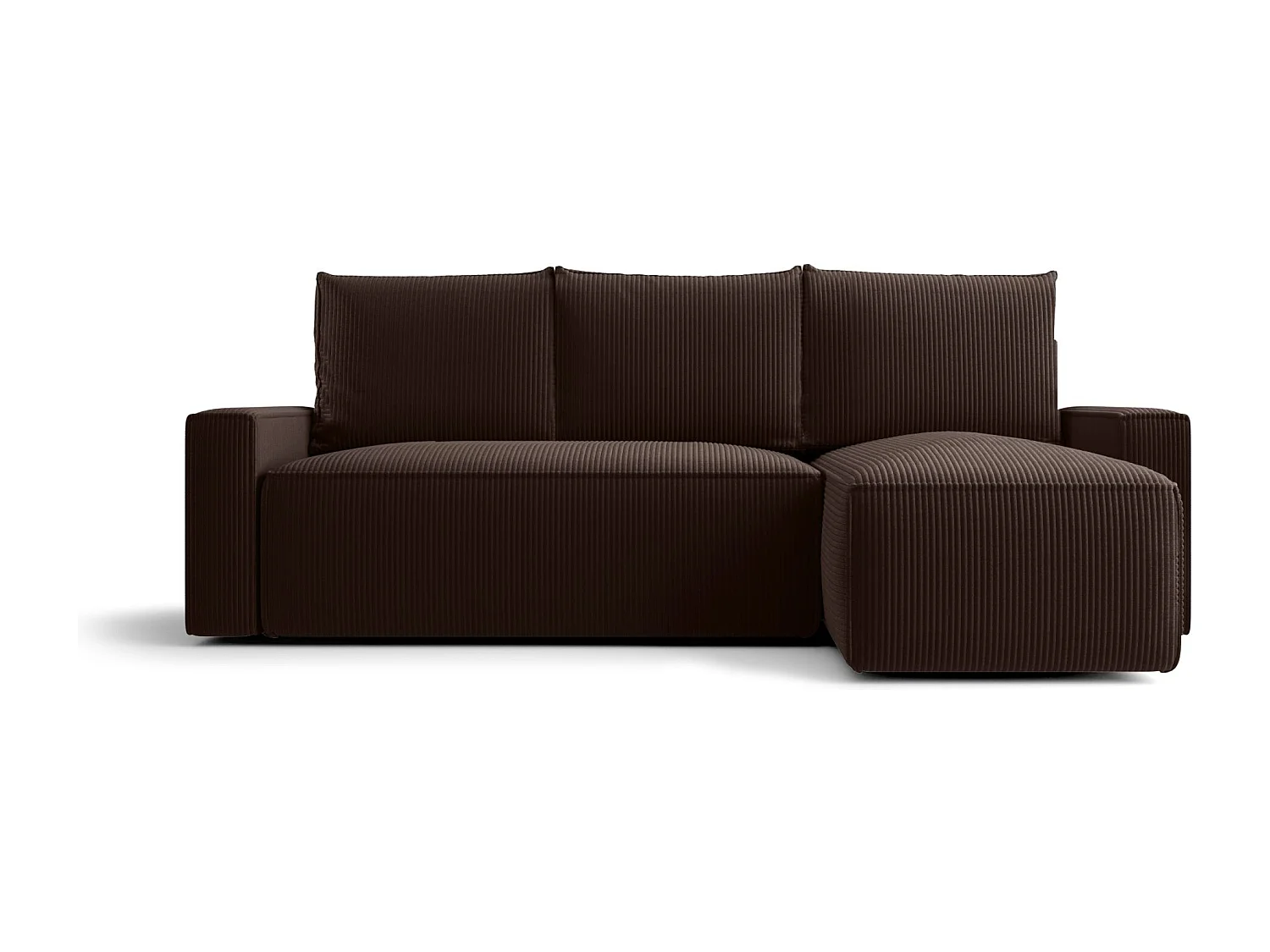 Canapé d'angle HAVANA droit marron velours côtelé Poso 6 - fonction couchage, coffre à literie