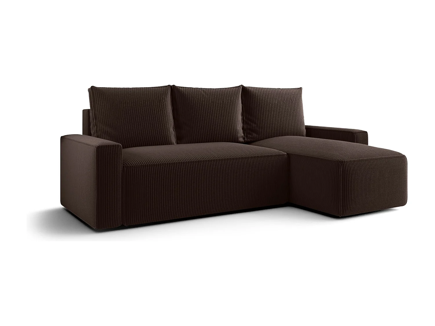 Canapé d'angle HAVANA droit marron velours côtelé Poso 6 - fonction couchage, coffre à literie