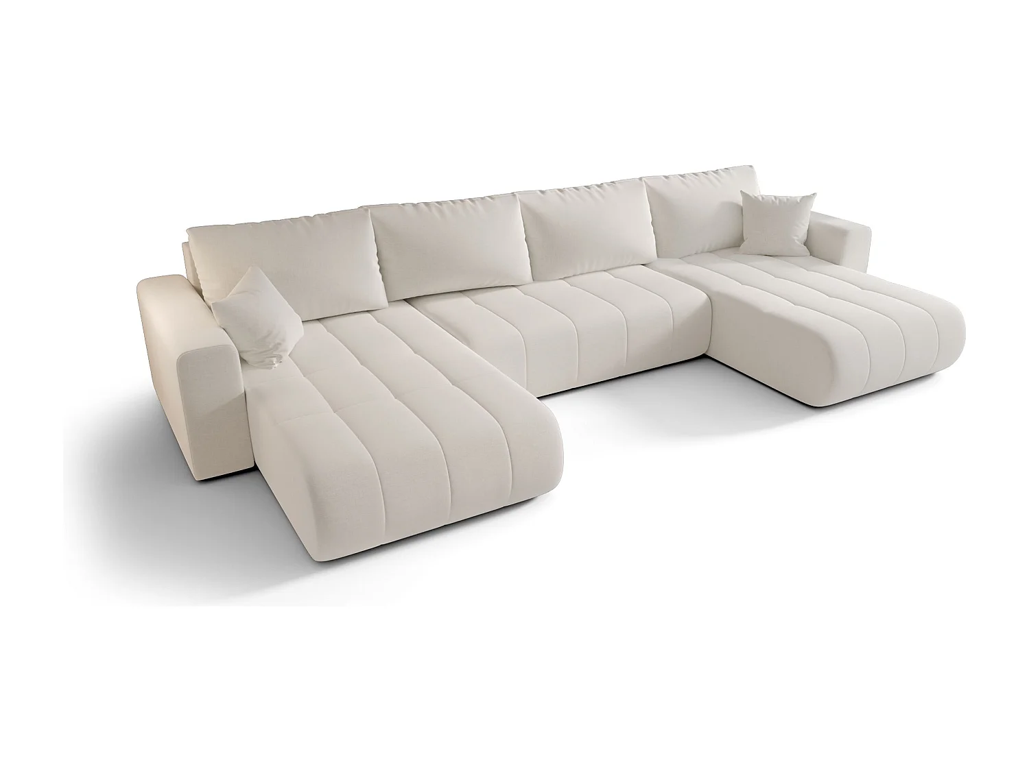 Canapé d'angle LARA en U blanc tricot Wind 2 - fonction couchage, coffre à literie
