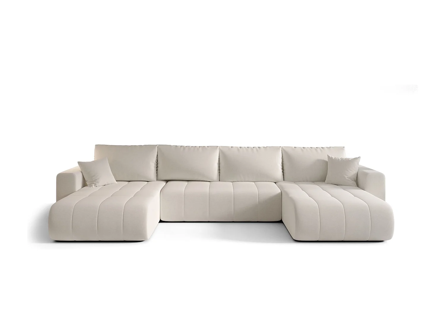 Canapé d'angle LARA en U blanc tricot Wind 2 - fonction couchage, coffre à literie