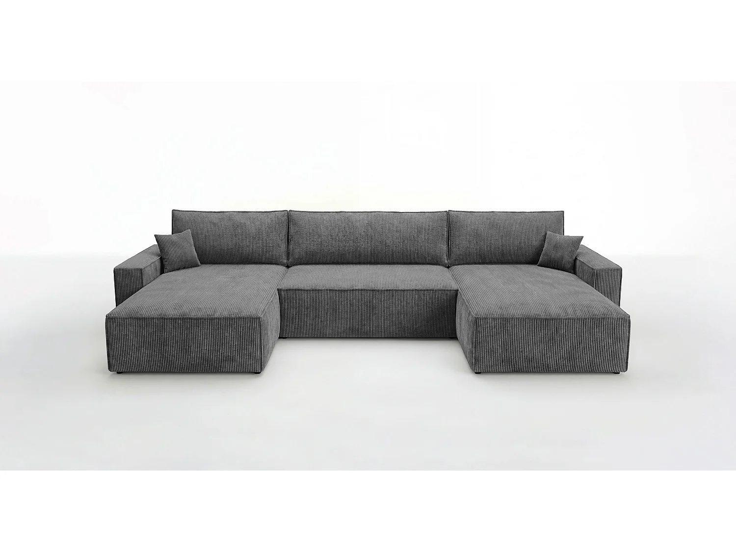Canapé d'angle VIENNA en U gris foncé velours côtelé Poso 60 - fonction couchage, coffre à literie