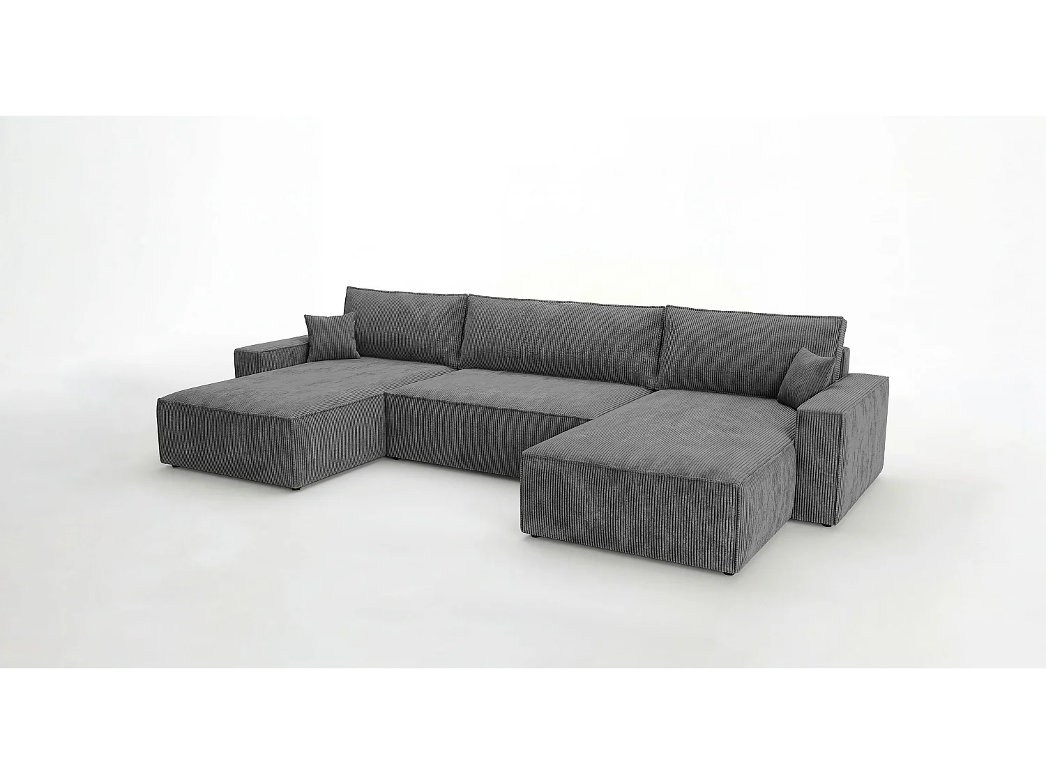 Canapé d'angle VIENNA en U gris foncé velours côtelé Poso 60 - fonction couchage, coffre à literie