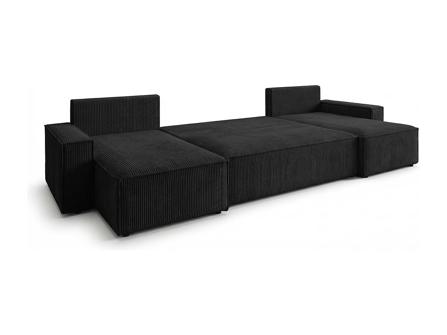 Canapé d'angle CALIFORNIA MINI en U noir velours côtelé Poso 135 - fonction couchage, coffre à literie