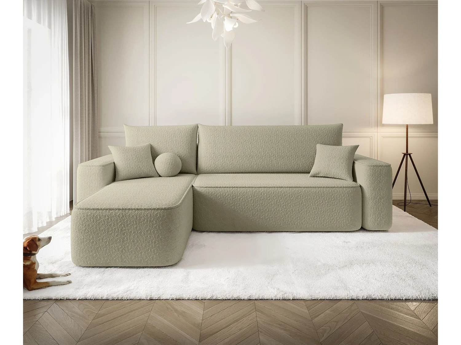 Canapé d'angle TEXAS gauche beige foncé Bukle Quelle 6 - fonction couchage, coffre à literie