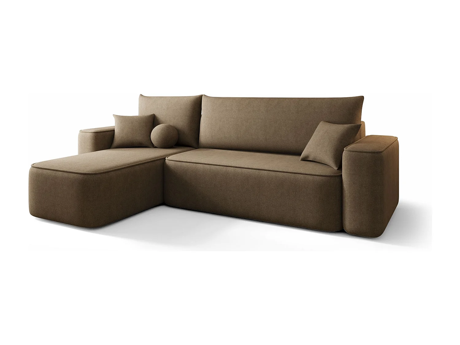 Canapé d'angle TEXAS gauche marron tricot Curio 20 - fonction couchage, coffre à literie