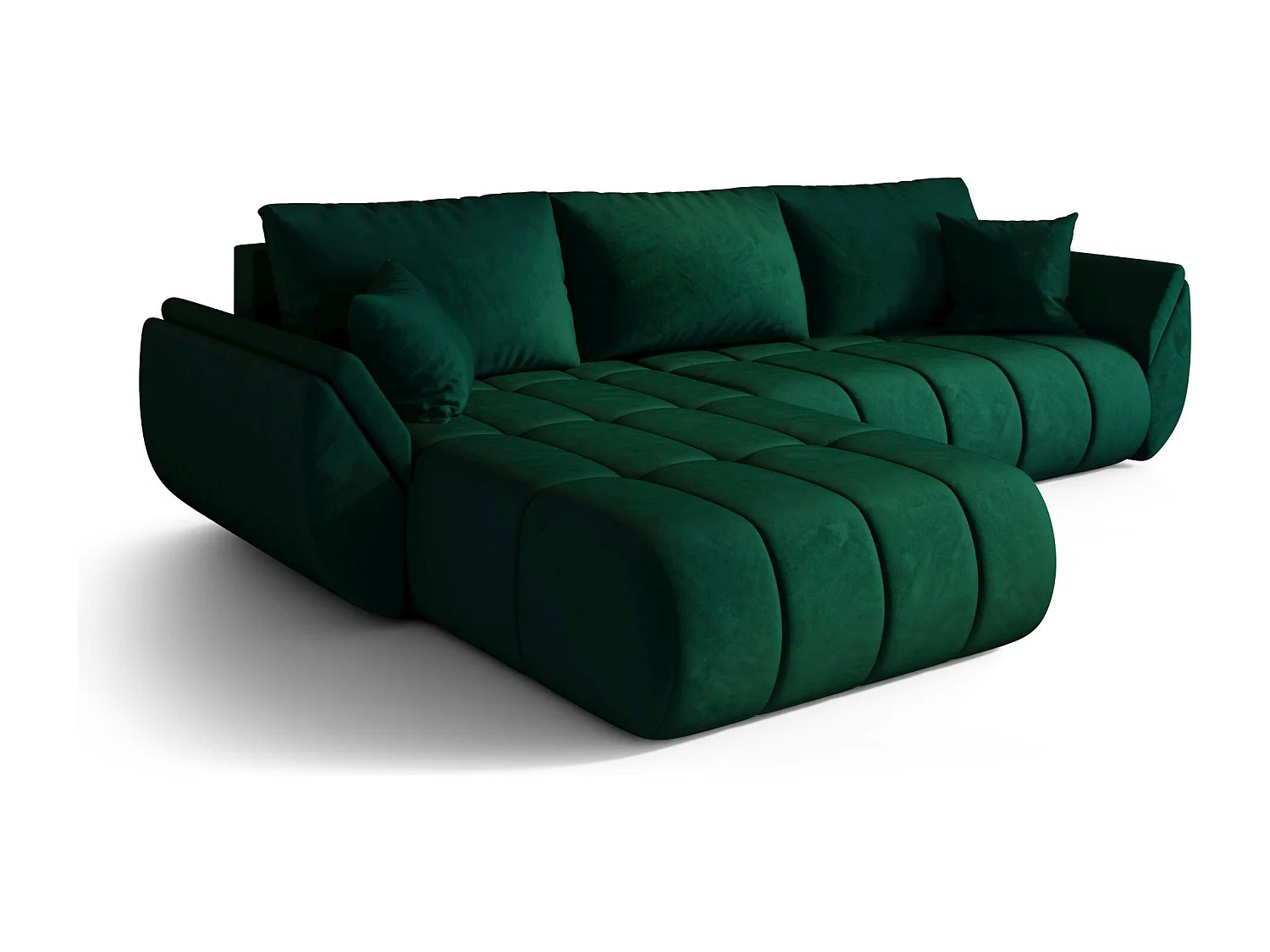 Canapé d'angle SYDNEY PREMIUM gauche vert velours Monolith 37 - fonction couchage, coffre à literie