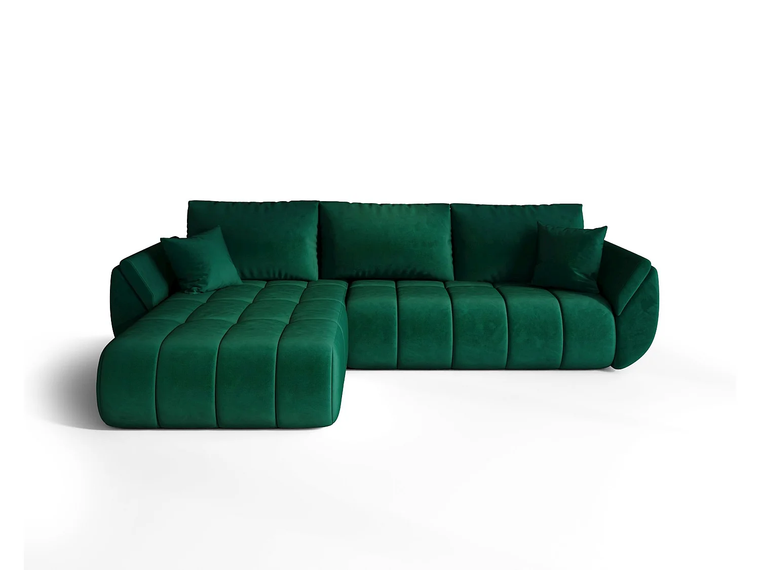 Canapé d'angle SYDNEY PREMIUM gauche vert velours Monolith 37 - fonction couchage, coffre à literie