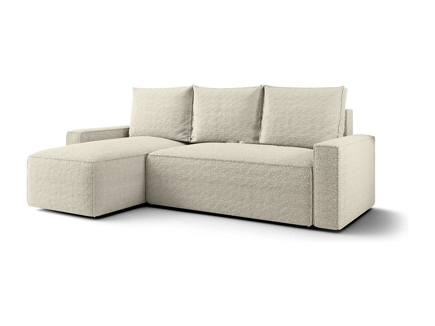 Canapé d'angle HAVANA gauche beige Bukle Quelle 3 - fonction couchage, coffre à literie