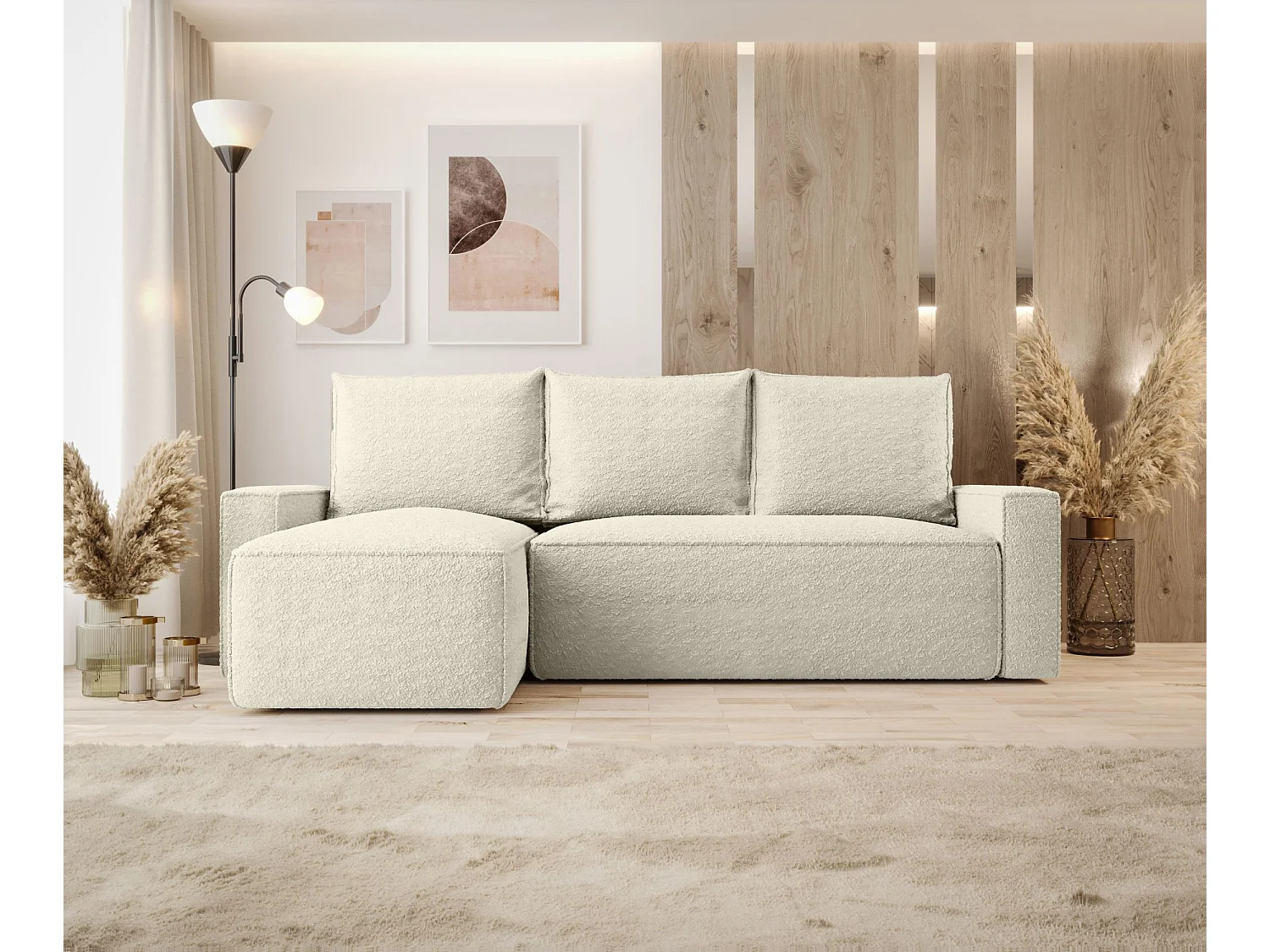 Canapé d'angle HAVANA gauche beige Bukle Quelle 3 - fonction couchage, coffre à literie