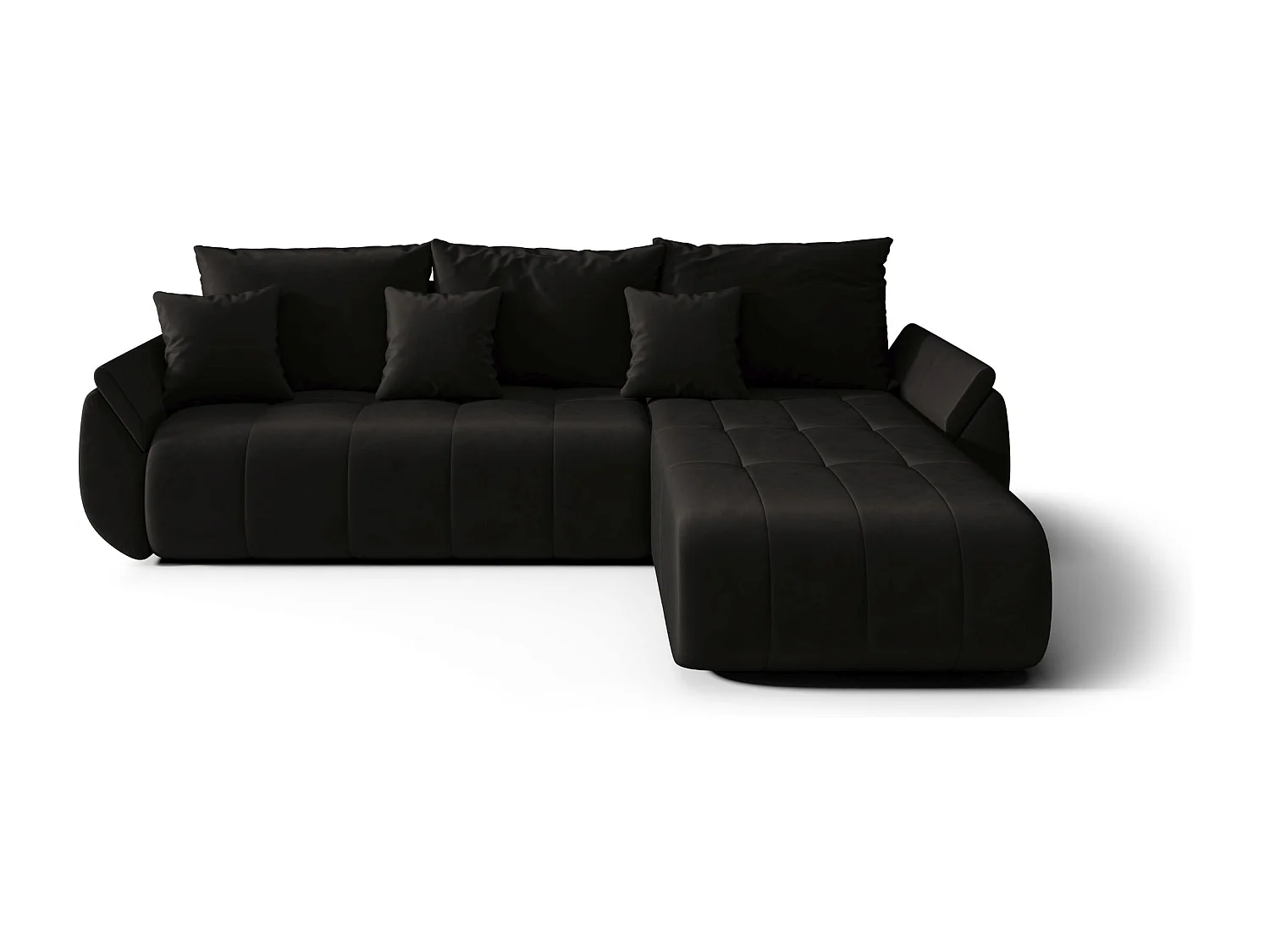 Canapé d'angle SYDNEY droit noir velours Monolith 97 - fonction couchage, coffre à literie