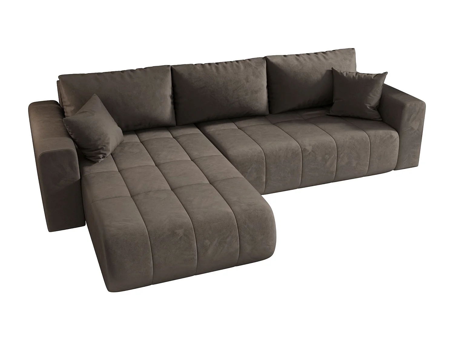 Canapé d'angle LARA gauche marron velours Monolith 15 - fonction couchage, coffre à literie