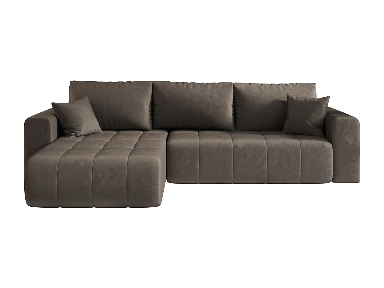 Canapé d'angle LARA gauche marron velours Monolith 15 - fonction couchage, coffre à literie