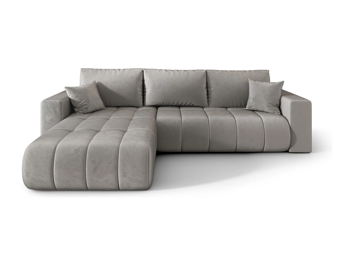 Canapé d'angle LARA PREMIUM gauche gris clair velours Monolith 84 - fonction couchage, coffre à literie