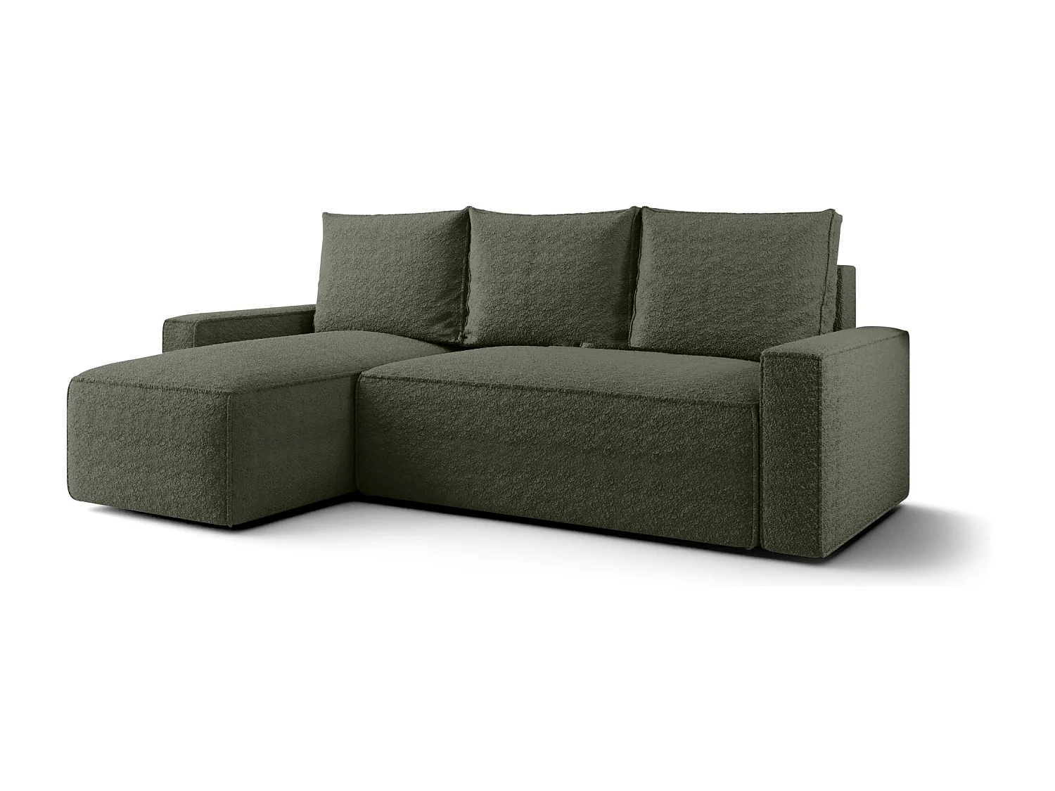 Canapé d'angle HAVANA gauche Ciemno Zielony Bukle Quelle 37 - fonction couchage, coffre à literie