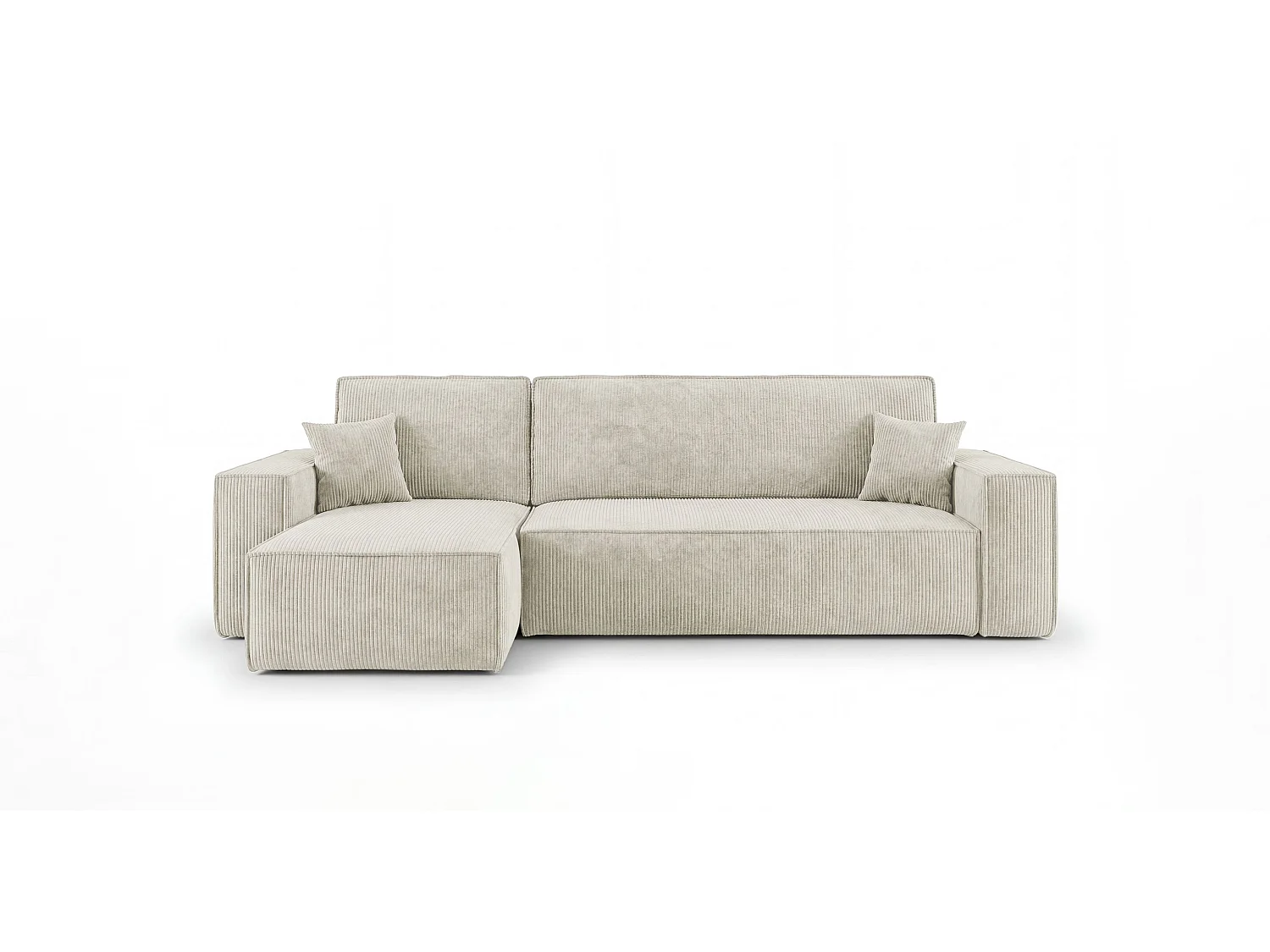 Canapé d'angle CALIFORNIA MINI gauche blanc velours côtelé Poso 100 - fonction couchage, coffre à literie