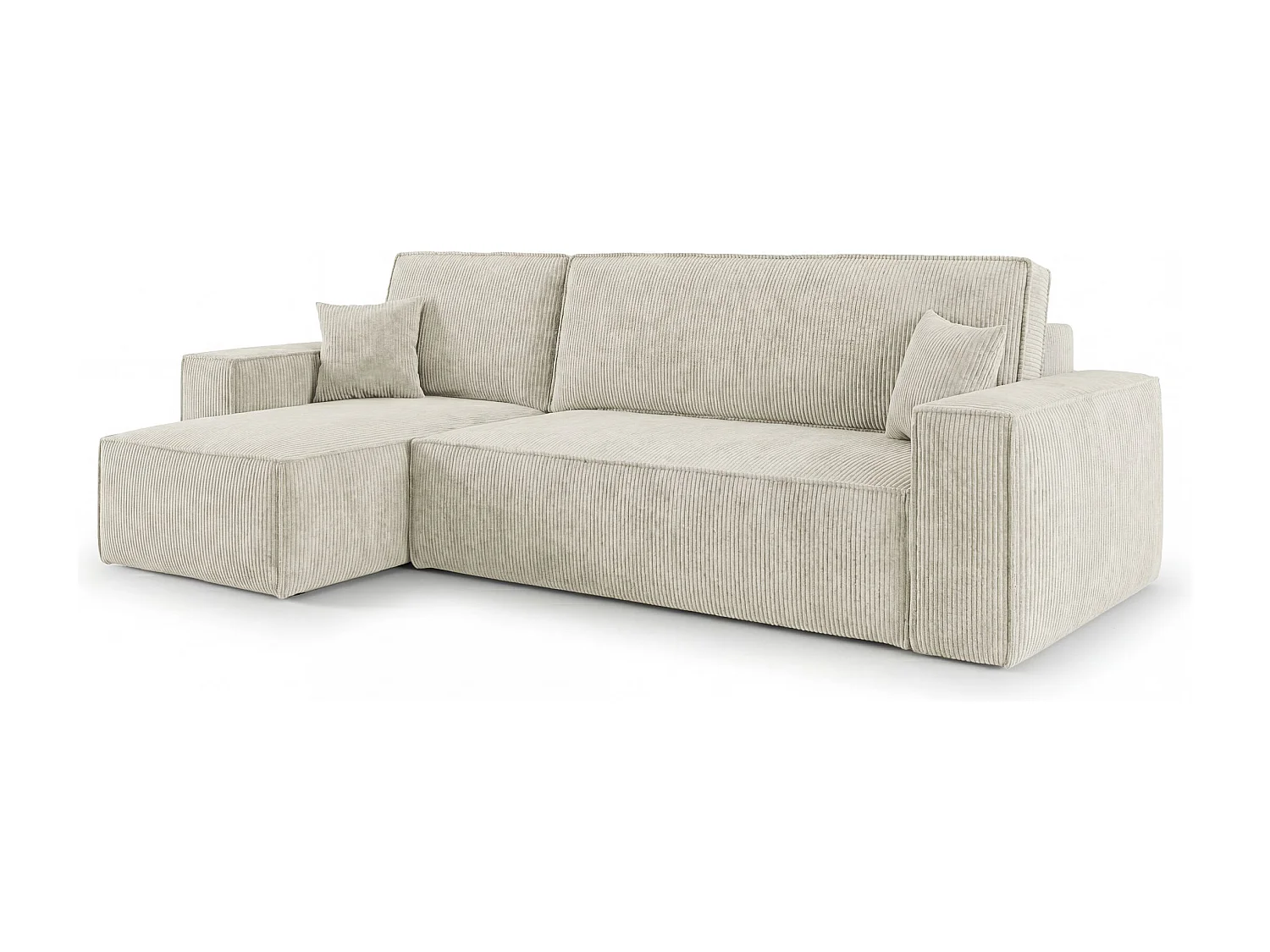 Canapé d'angle CALIFORNIA MINI gauche blanc velours côtelé Poso 100 - fonction couchage, coffre à literie