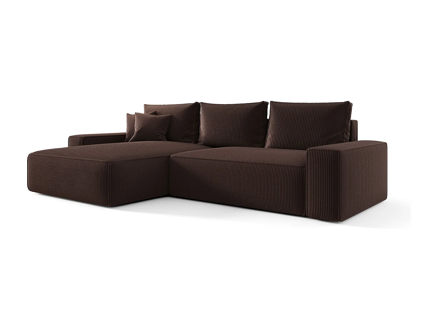 Canapé d'angle CALIFORNIA gauche marron velours côtelé Poso 6 - fonction couchage, coffre à literie