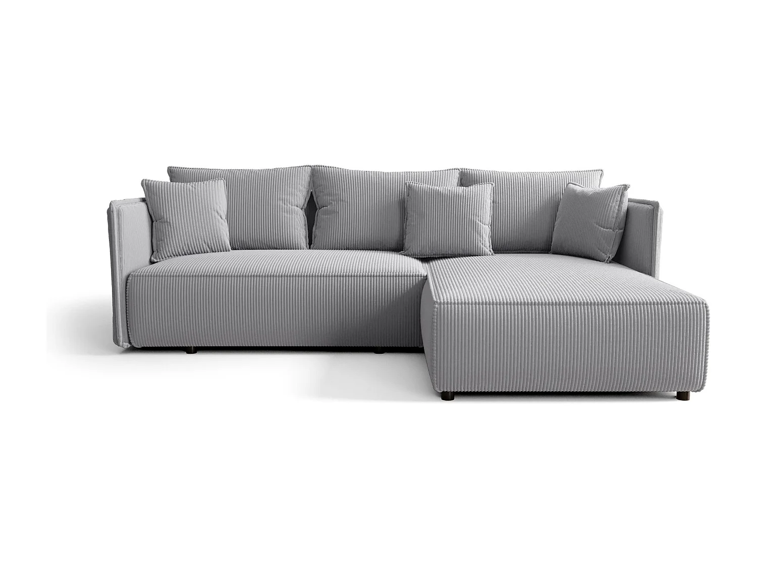Canapé d'angle MILANO droit gris clair velours côtelé Poso 110 - fonction couchage, coffre à literie