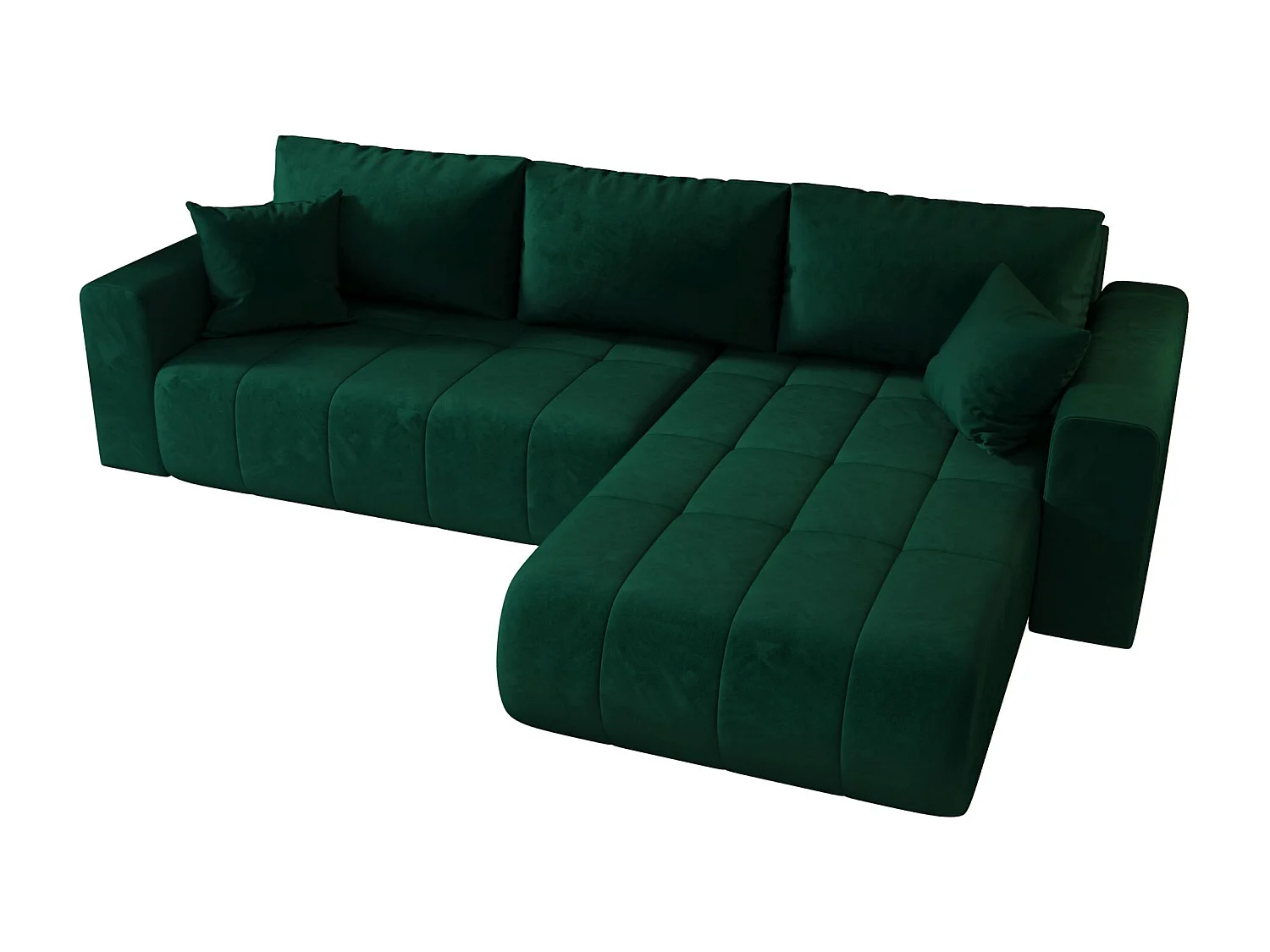 Canapé d'angle LARA droit vert velours Monolith 37 - fonction couchage, coffre à literie