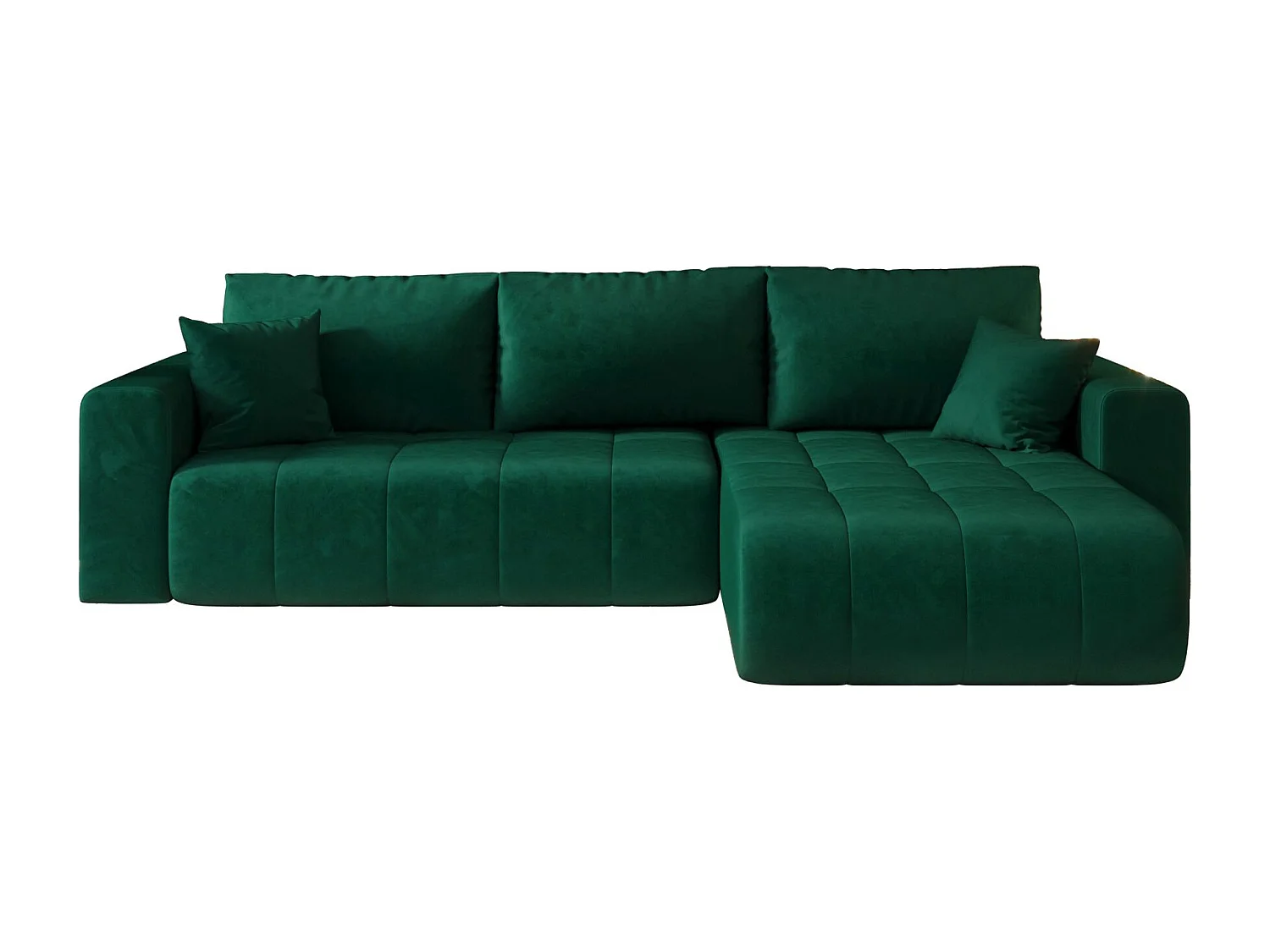 Canapé d'angle LARA droit vert velours Monolith 37 - fonction couchage, coffre à literie