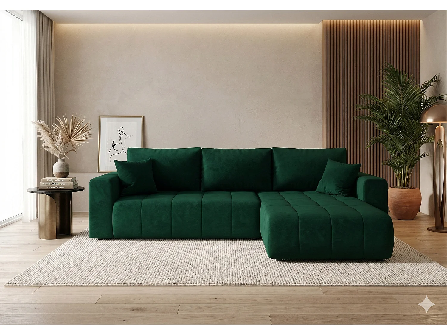 Canapé d'angle convertible en velours MILO-Vert-angle droit