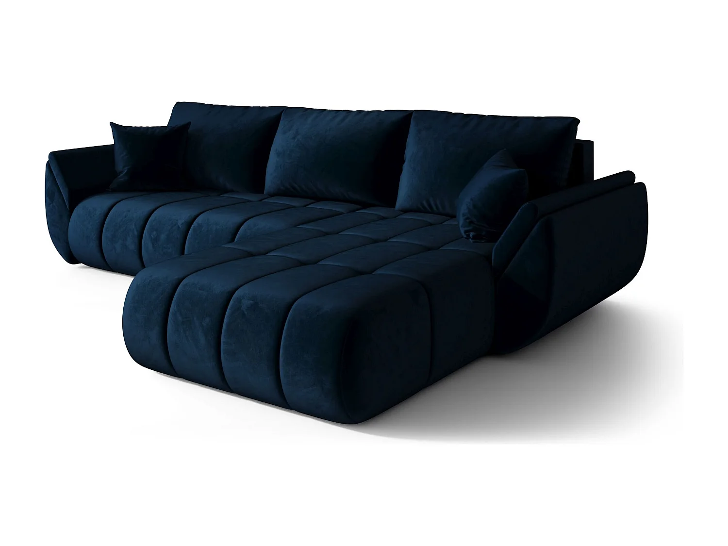 Canapé d'angle SYDNEY PREMIUM droit bleu foncé velours Monolith 77 - fonction couchage, coffre à literie
