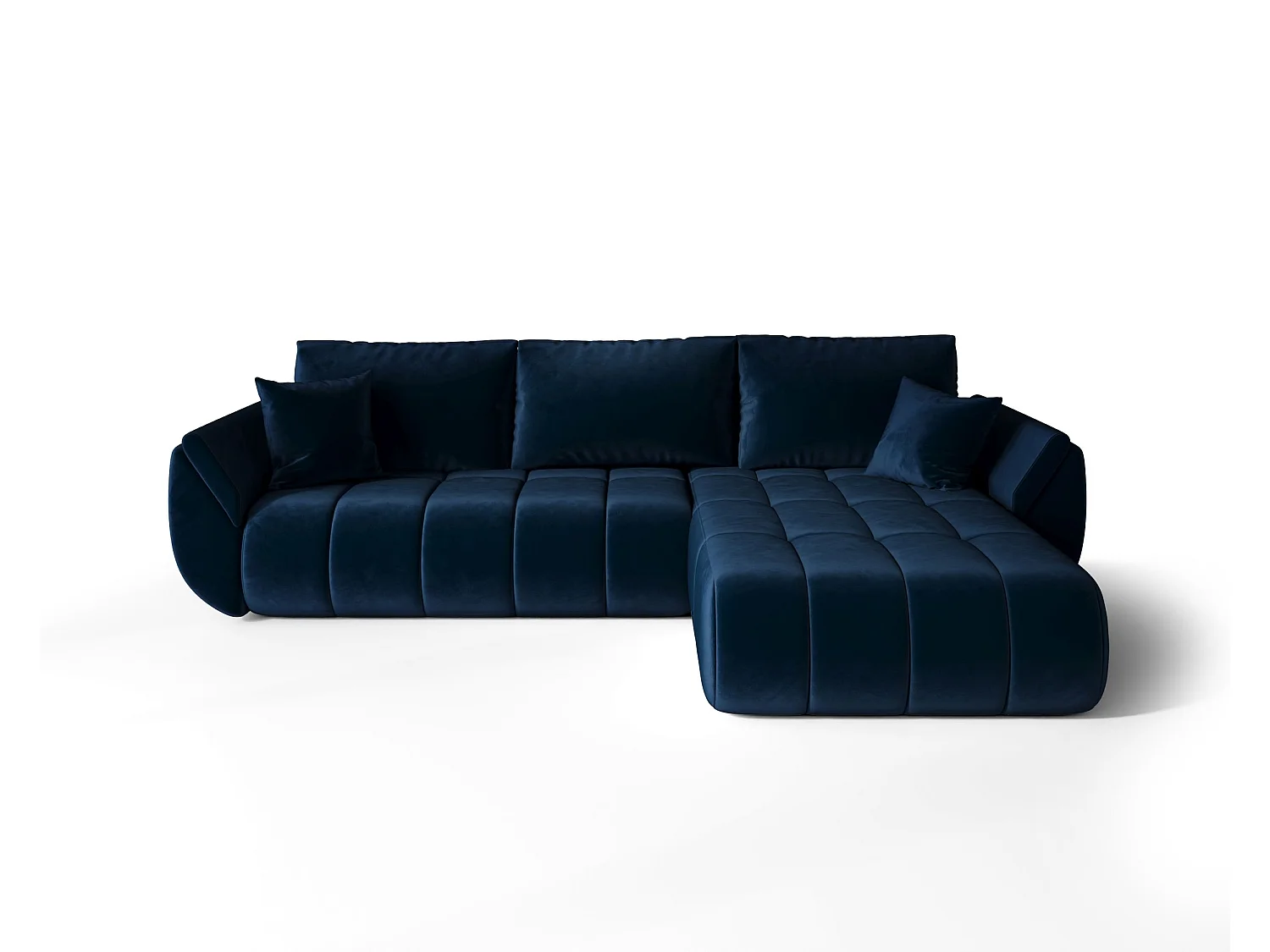 Canapé d'angle SYDNEY PREMIUM droit bleu foncé velours Monolith 77 - fonction couchage, coffre à literie