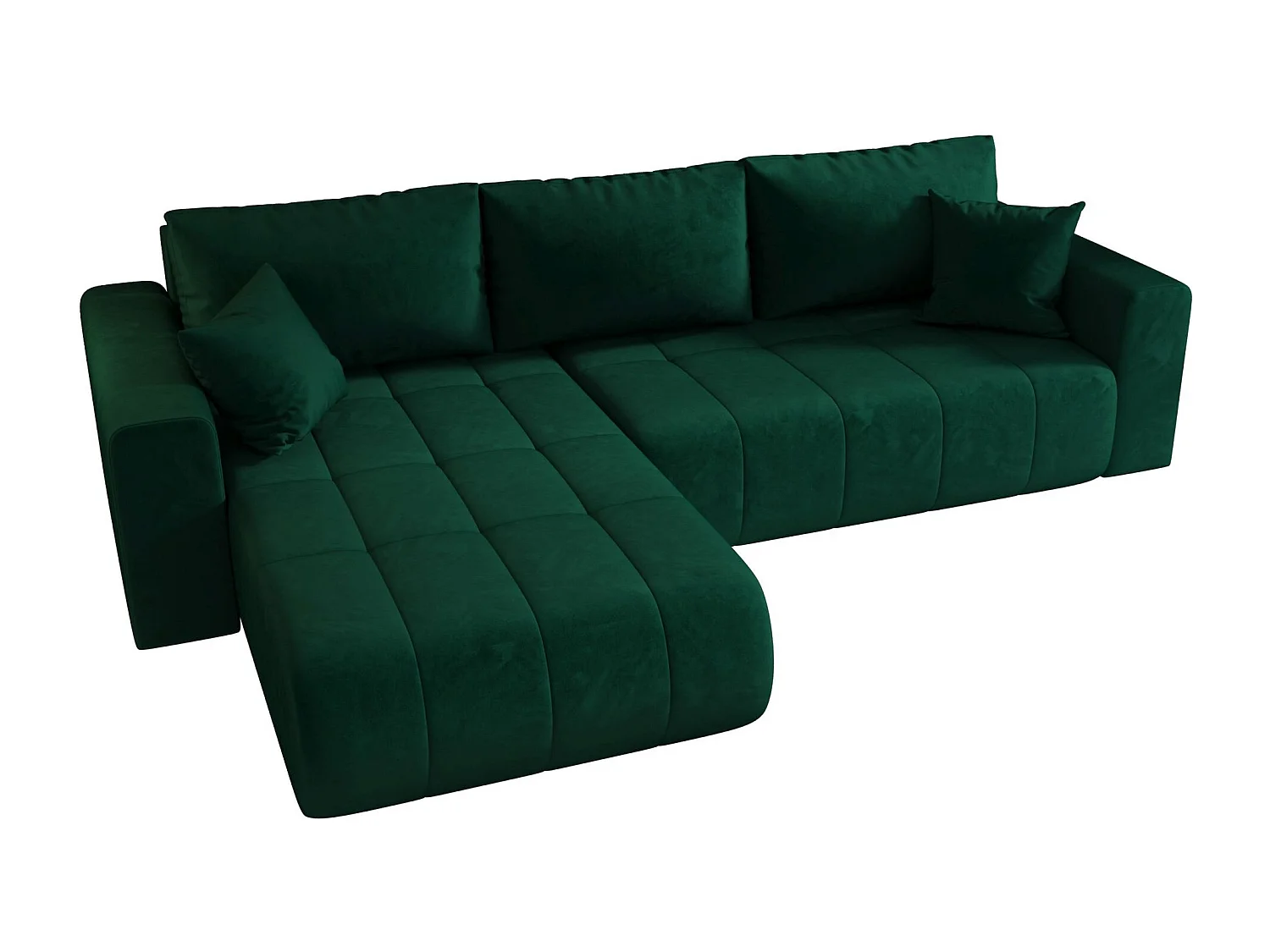 Canapé d'angle LARA gauche vert velours Monolith 37 - fonction couchage, coffre à literie