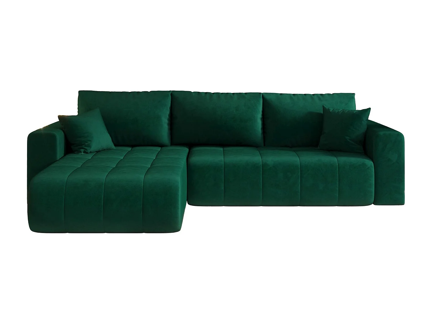 Canapé d'angle LARA gauche vert velours Monolith 37 - fonction couchage, coffre à literie