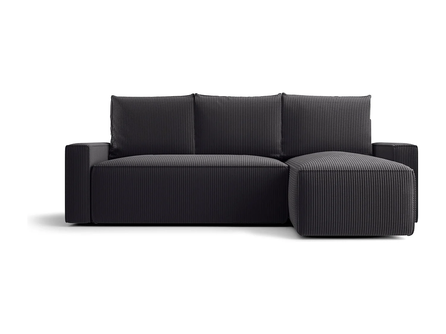 Canapé d'angle HAVANA droit graphite velours côtelé Poso 34 - fonction couchage, coffre à literie