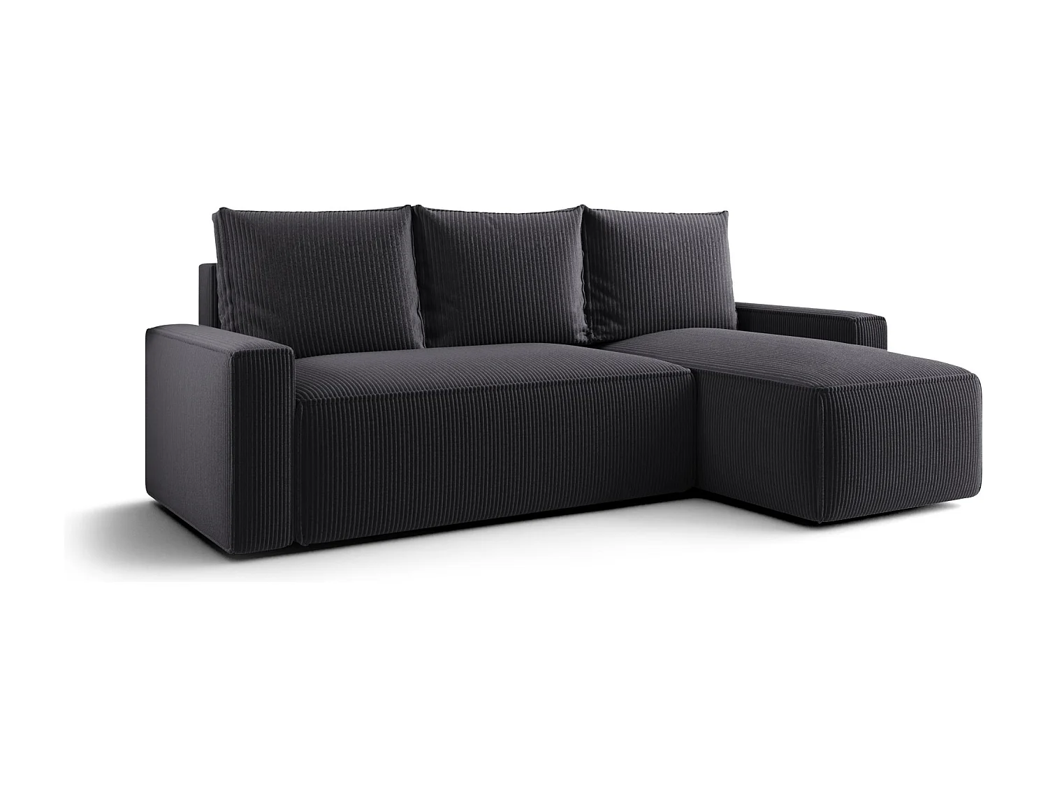Canapé d'angle HAVANA droit graphite velours côtelé Poso 34 - fonction couchage, coffre à literie