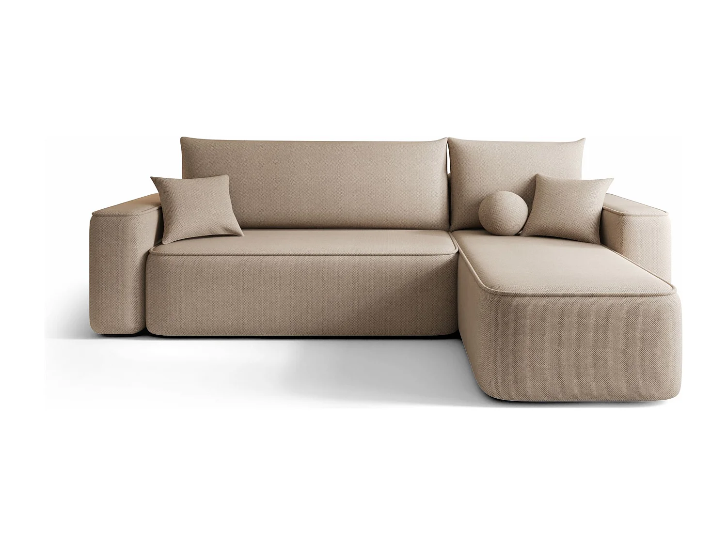 Canapé d'angle TEXAS droit Jasno Brazowy tricot Curio 15 - fonction couchage, coffre à literie