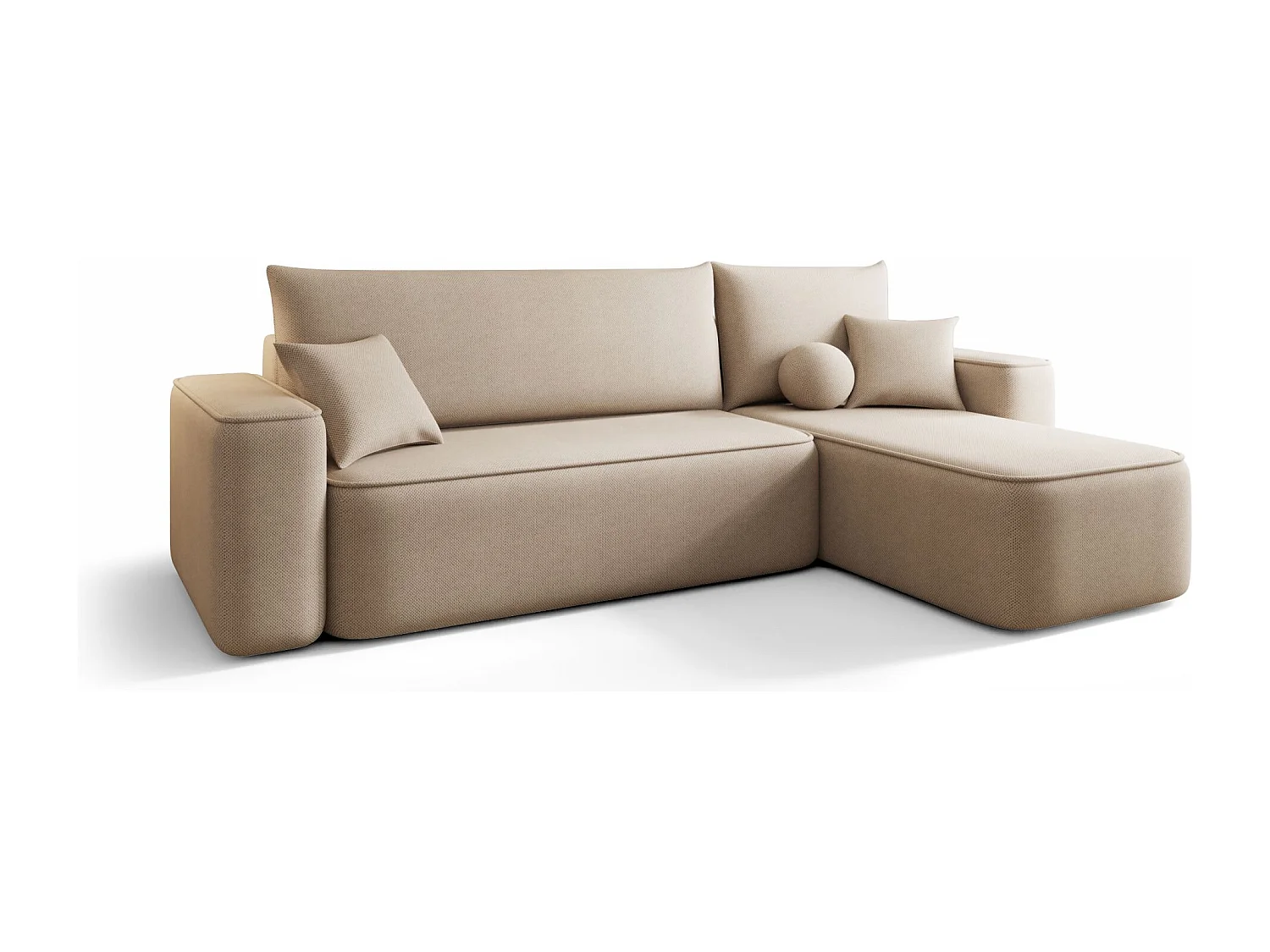 Canapé d'angle TEXAS droit Jasno Brazowy tricot Curio 15 - fonction couchage, coffre à literie