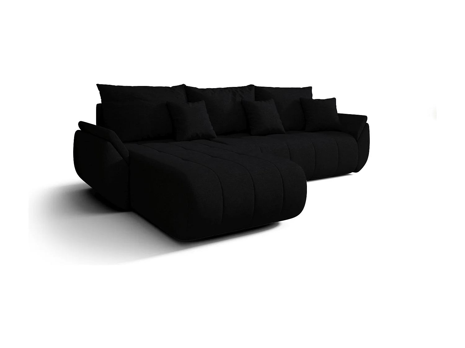 Canapé d'angle SYDNEY gauche noir tricot Wind 99 - fonction couchage, coffre à literie