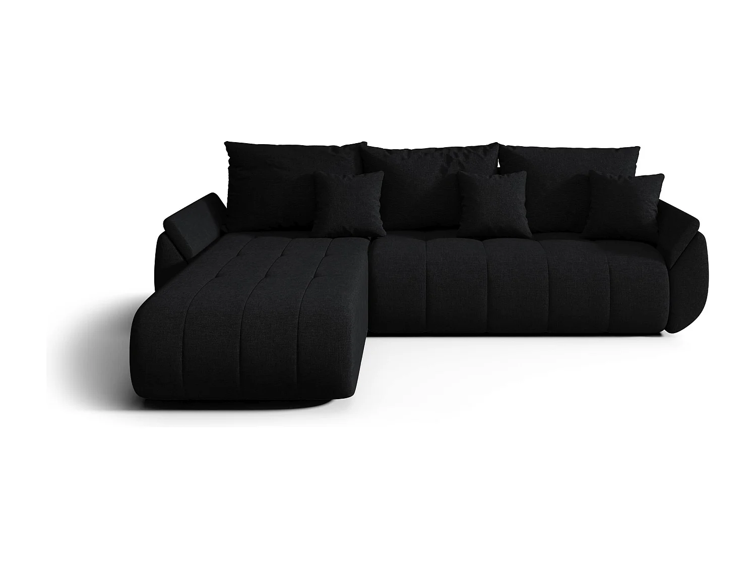 Canapé d'angle SYDNEY gauche noir tricot Wind 99 - fonction couchage, coffre à literie