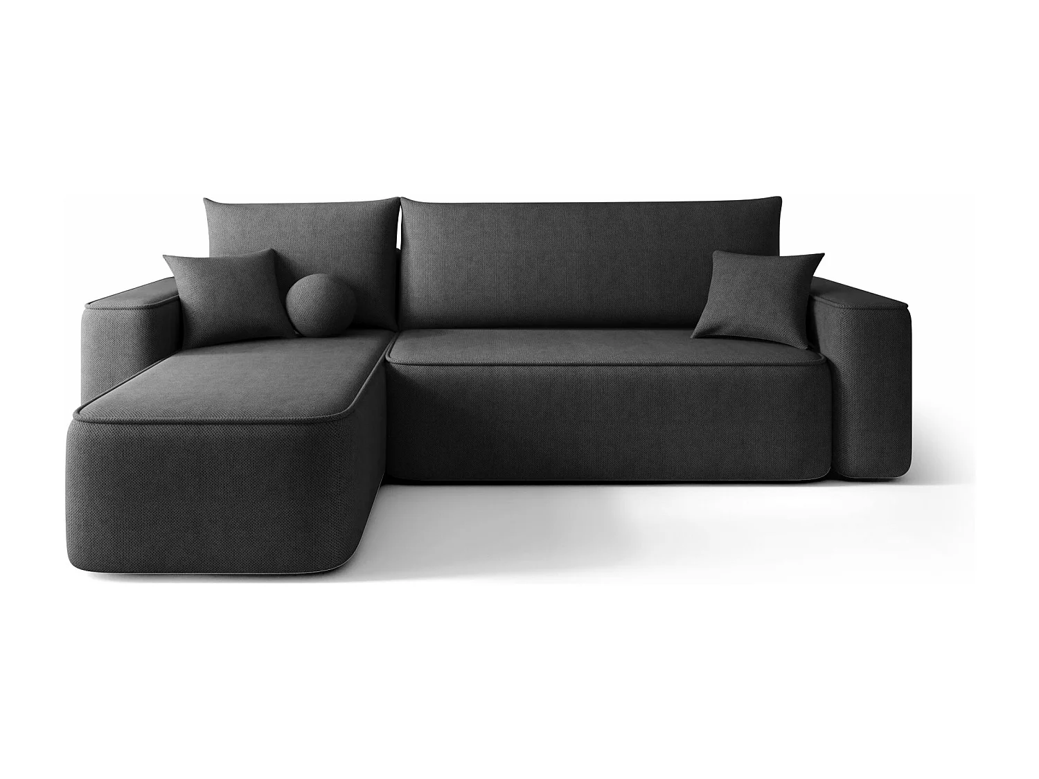 Canapé d'angle TEXAS gauche graphite tricot Curio 97 - fonction couchage, coffre à literie