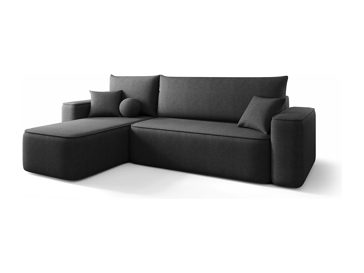Canapé d'angle TEXAS gauche graphite tricot Curio 97 - fonction couchage, coffre à literie