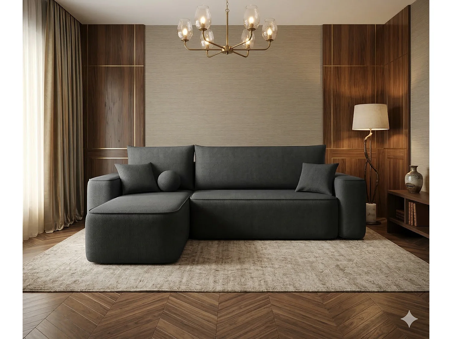 Canapé d’angle tissu convertible avec coffre intégré CENA-Anthracite-angle gauche