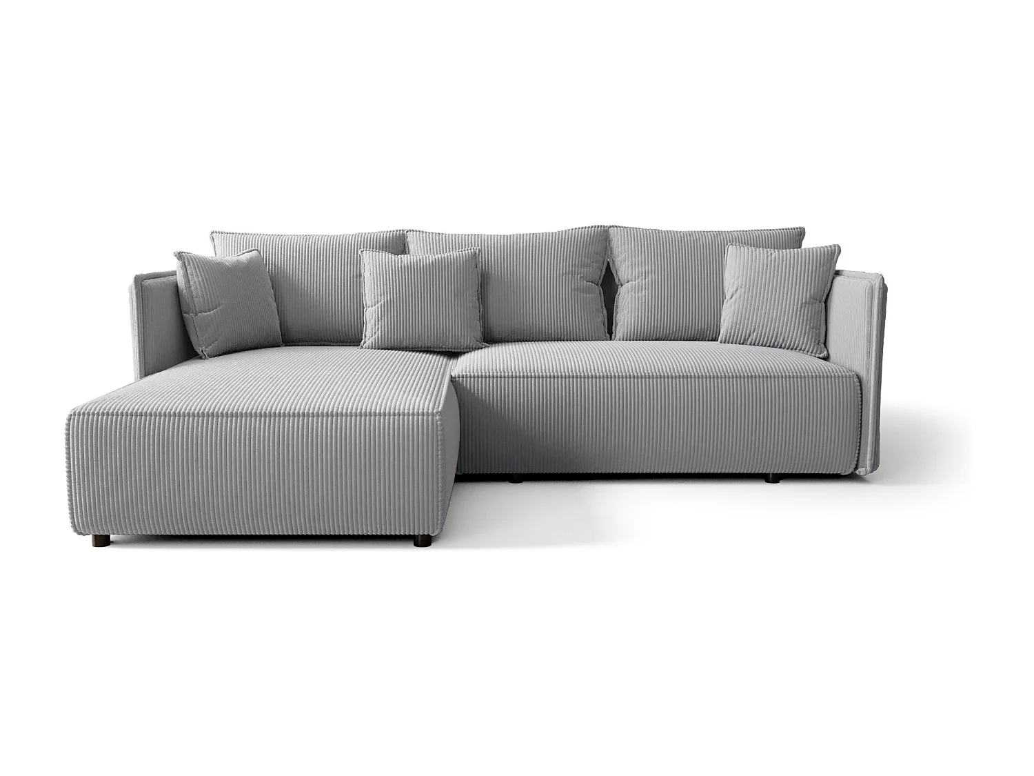 Canapé d'angle MILANO gauche gris clair velours côtelé Poso 110 - fonction couchage, coffre à literie