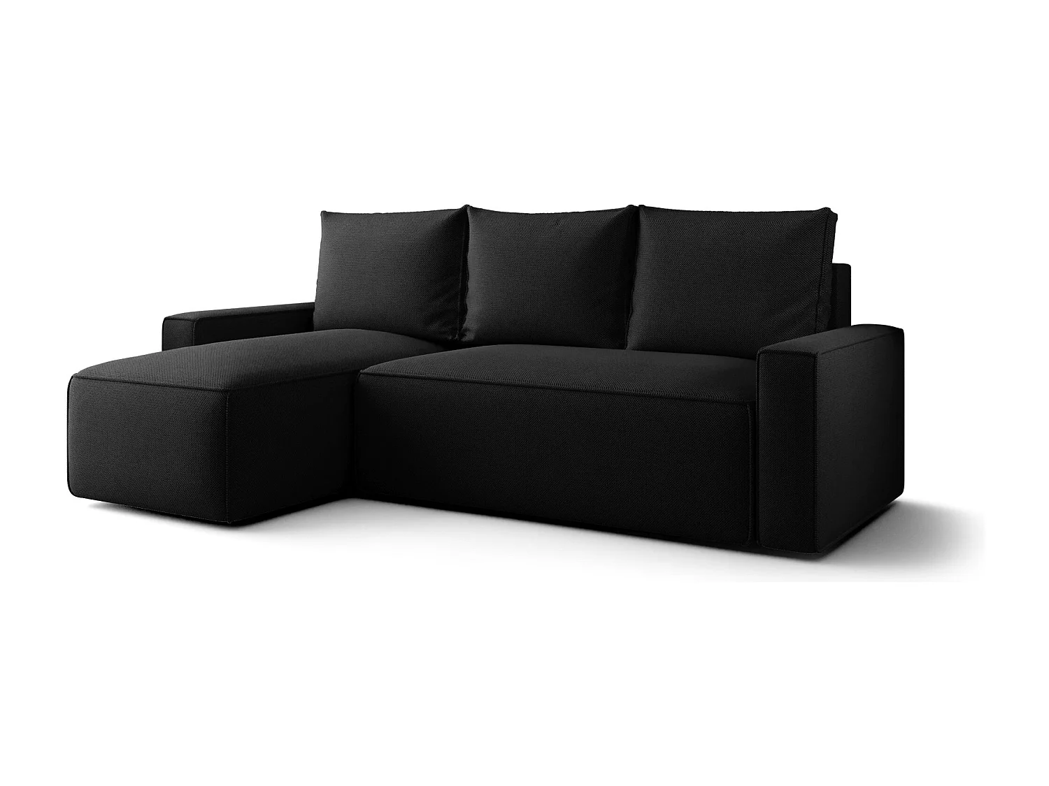 Canapé d'angle HAVANA gauche noir tricot Curio 99 - fonction couchage, coffre à literie