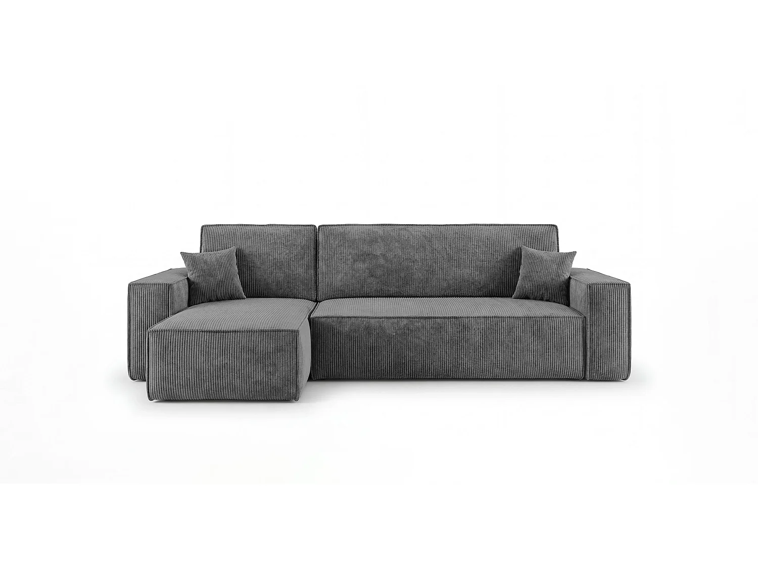 Canapé d'angle CALIFORNIA MINI gauche gris foncé velours côtelé Poso 60 - fonction couchage, coffre à literie