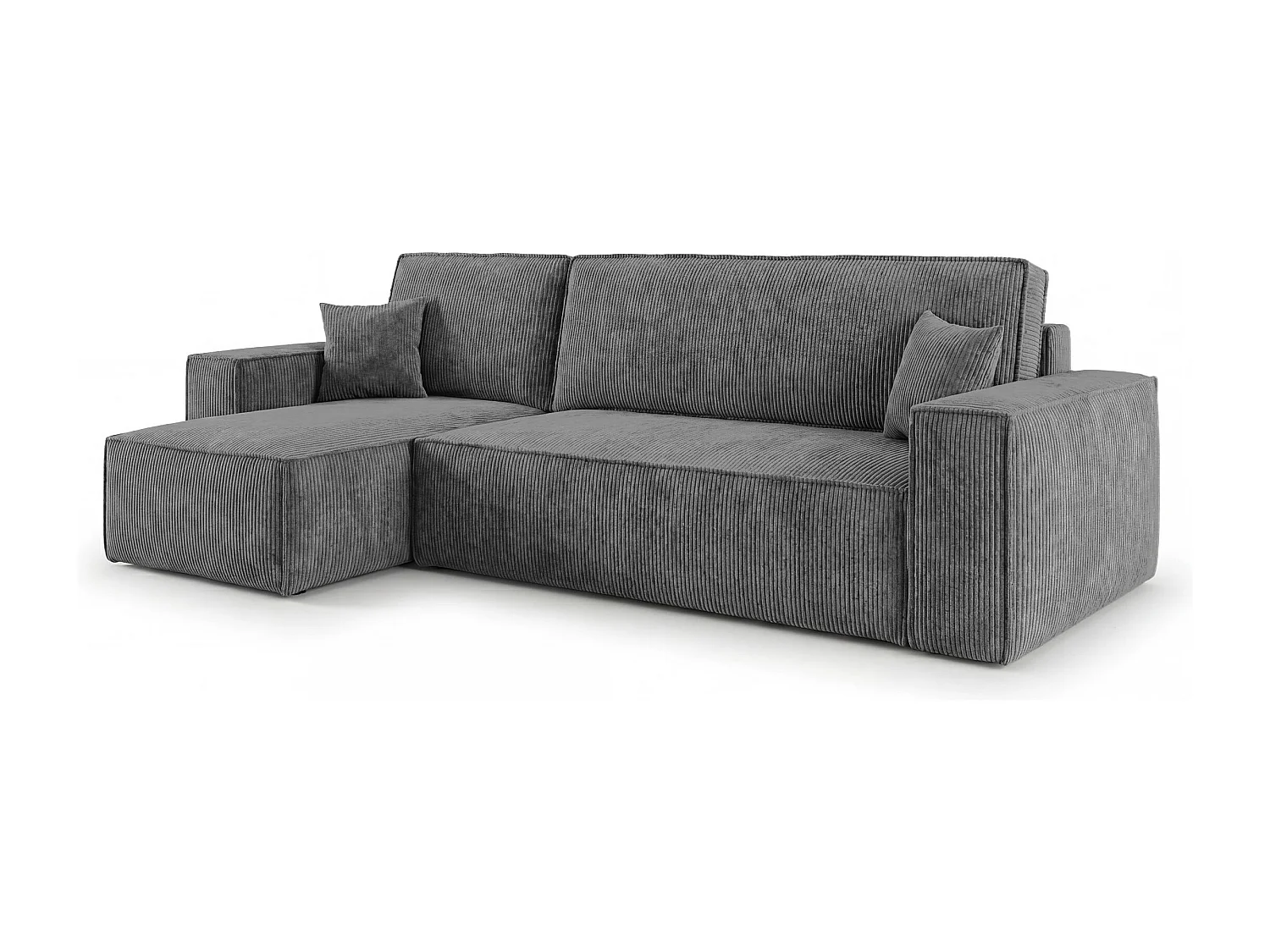 Canapé d'angle CALIFORNIA MINI gauche gris foncé velours côtelé Poso 60 - fonction couchage, coffre à literie